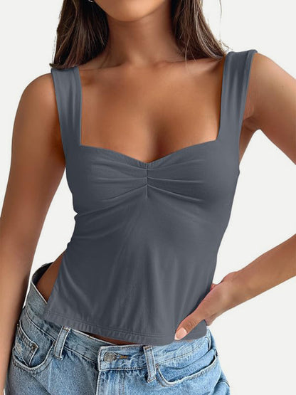 Ruched Sweetheart Neck Wide Strap Tank