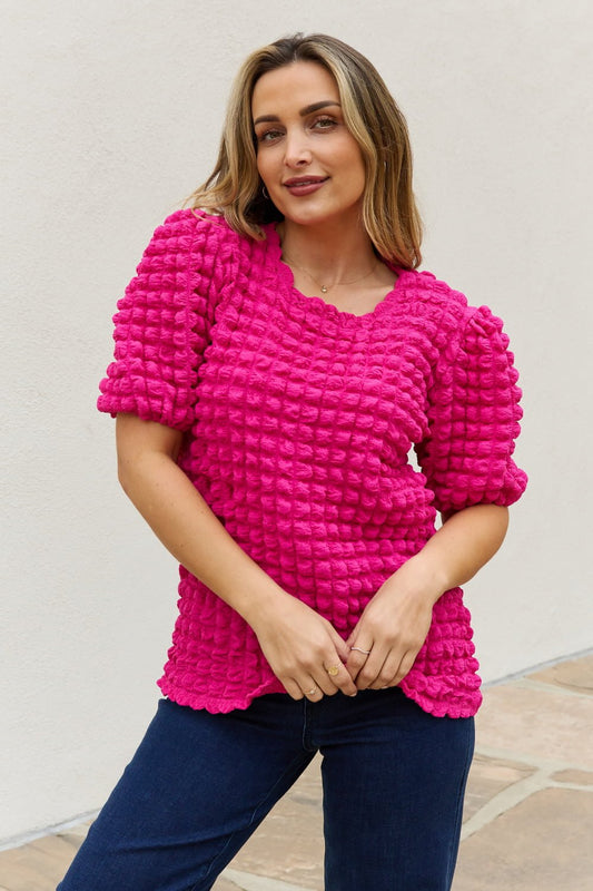 And The Why Full Size Bubble textured Puff Sleeve Top - seldenkingsley