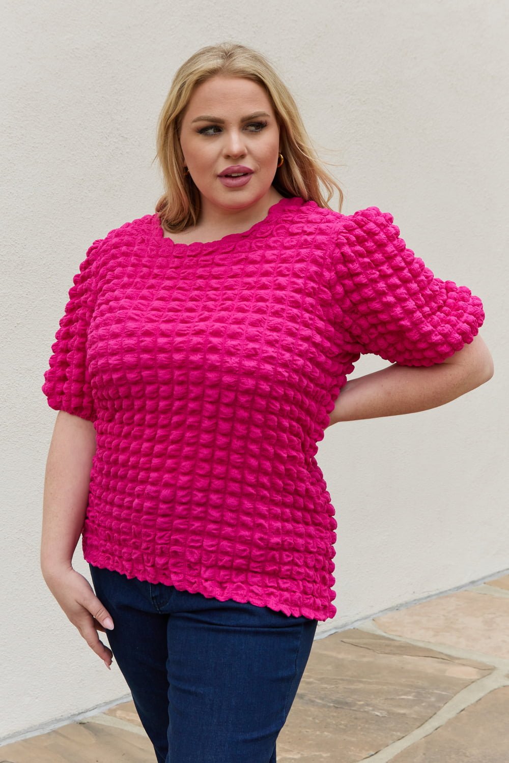 And The Why Full Size Bubble textured Puff Sleeve Top - seldenkingsley