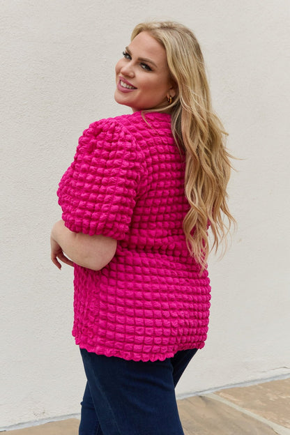 And The Why Full Size Bubble textured Puff Sleeve Top - seldenkingsley