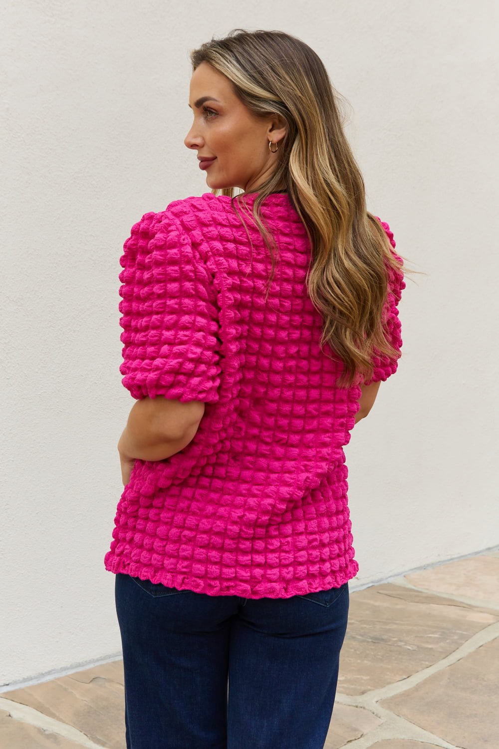 And The Why Full Size Bubble textured Puff Sleeve Top - seldenkingsley