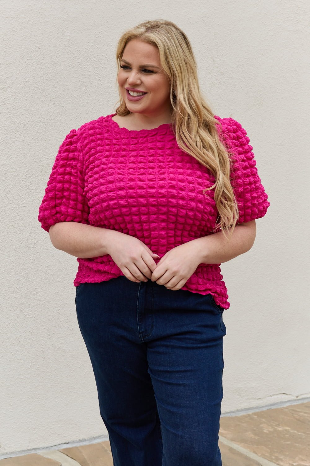 And The Why Full Size Bubble textured Puff Sleeve Top - seldenkingsley