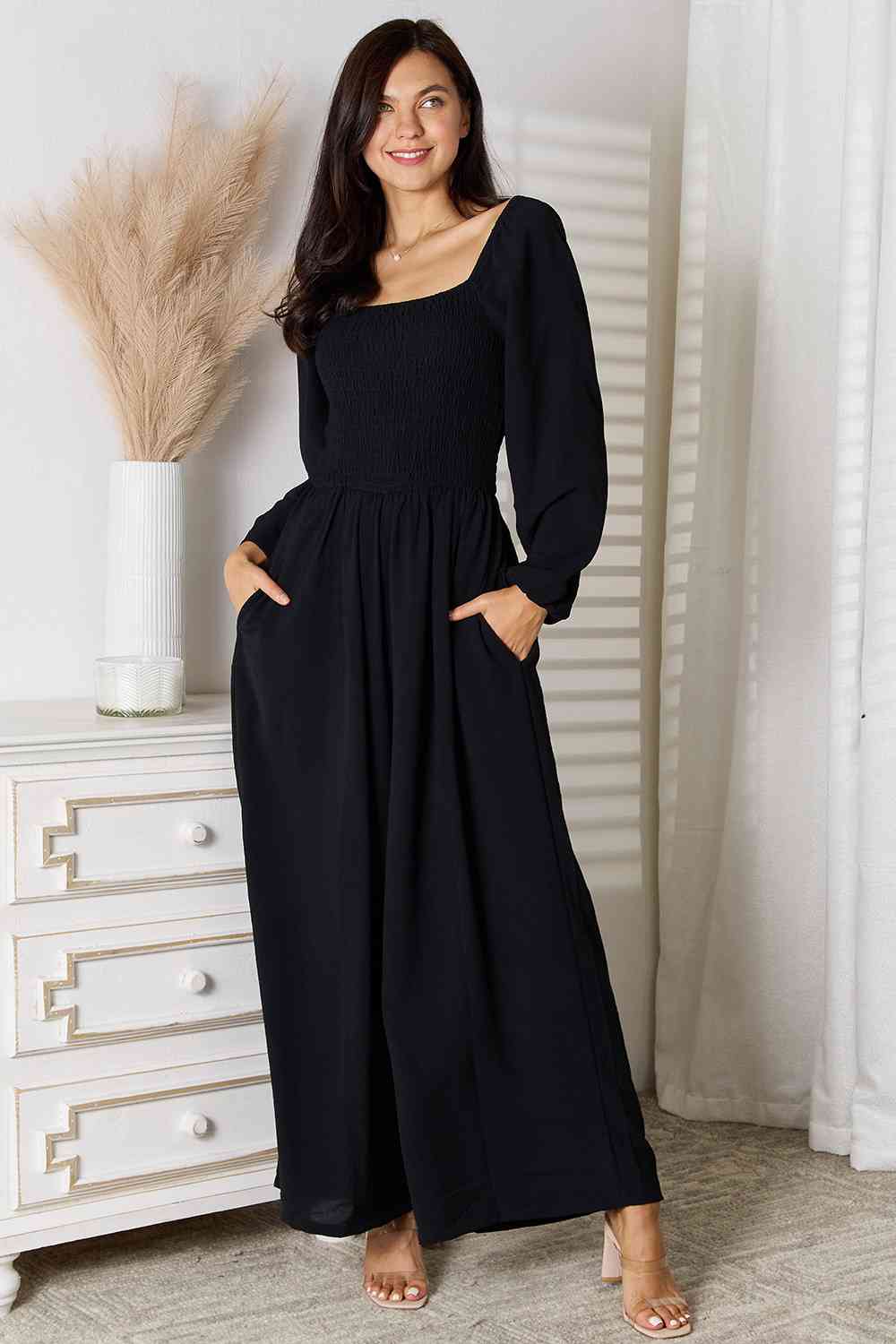 Double Take Square Neck Jumpsuit with Pockets - Selden & Kingsley