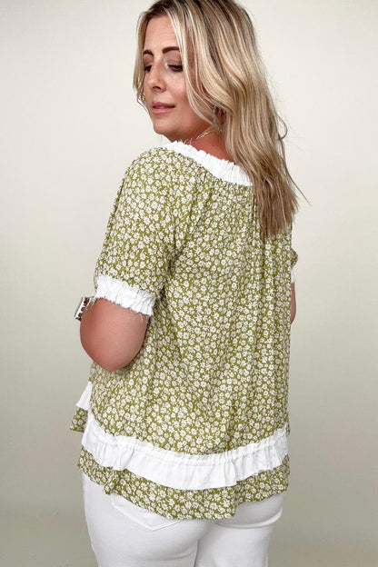 Heyson | Convertible Ditsy Floral Button Down Blouse