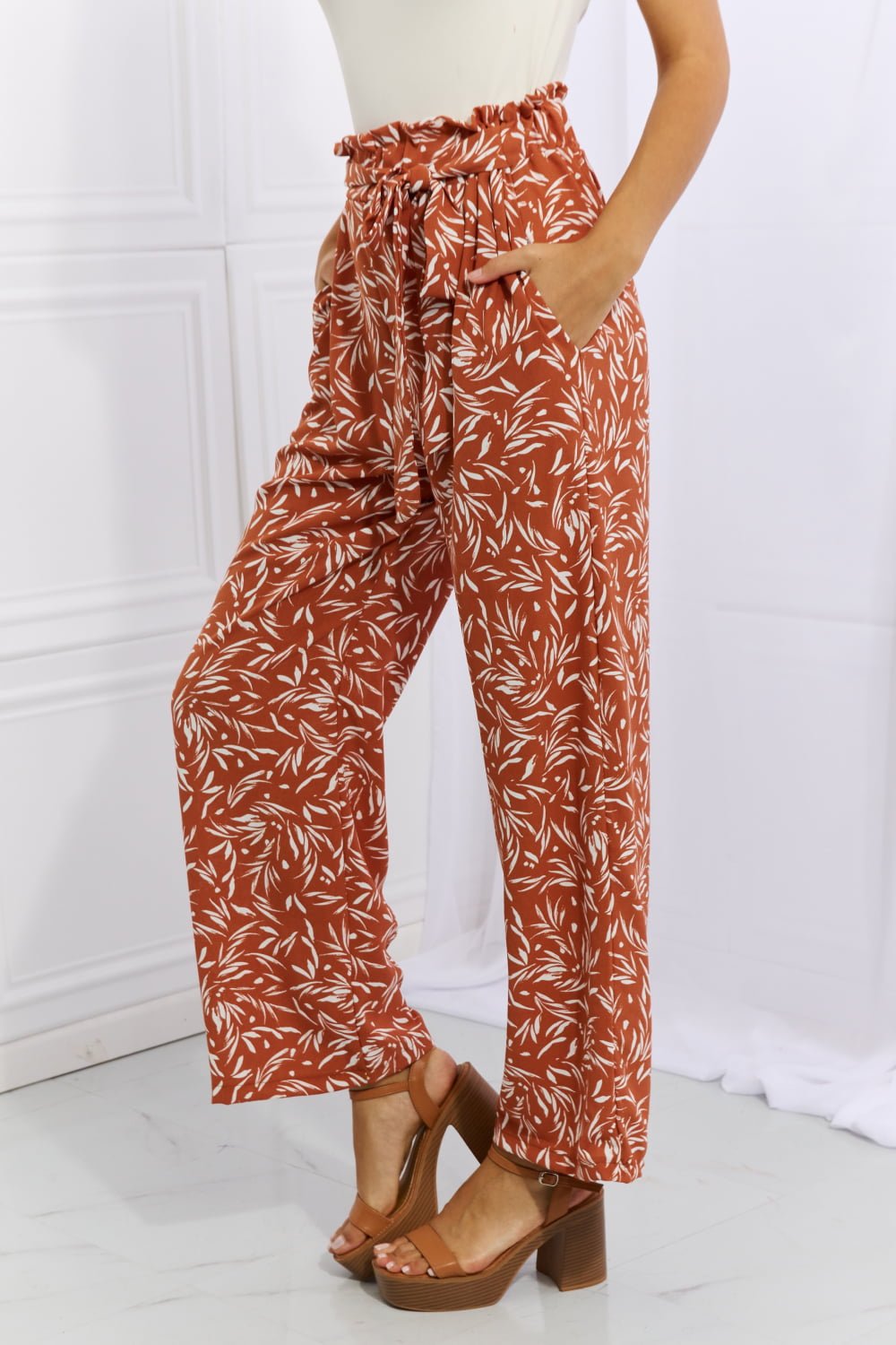 Heimish Right Angle Full Size Geometric Printed Pants in Red Orange - seldenkingsley