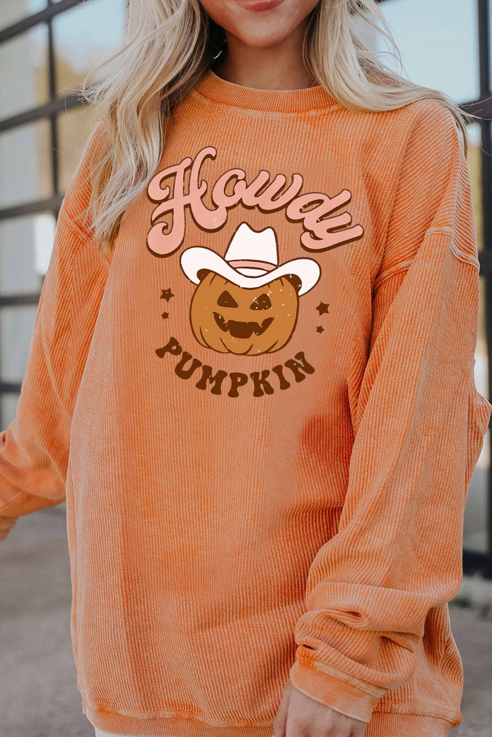 HOWDY Pumpkin Graphic Ribbed Sweatshirt - Selden & Kingsley
