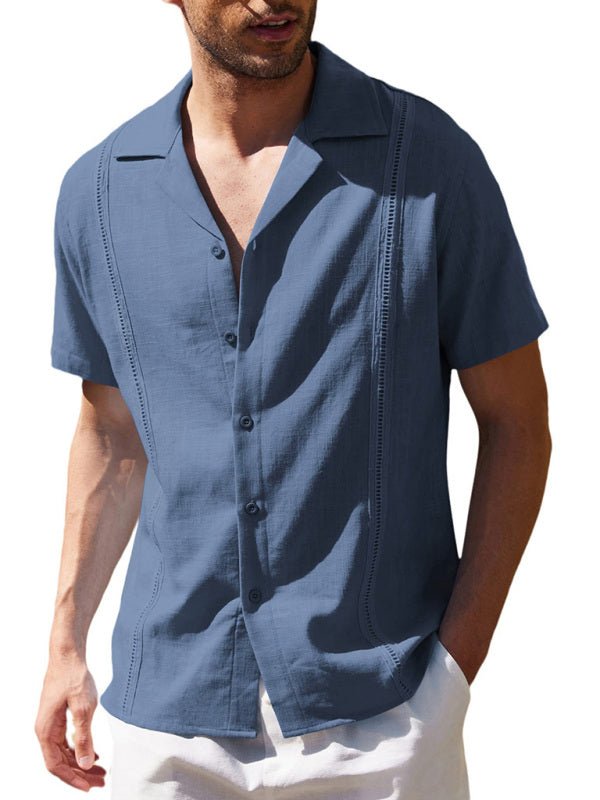 Men's Loose Casual Linen Shirt Cuban Guayabera Short Sleeve Beach Shirt - seldenkingsley