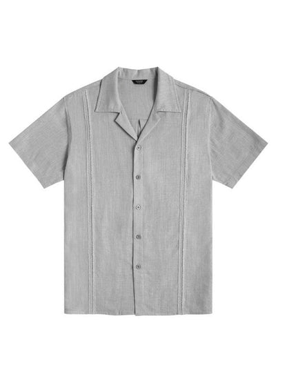 Men's Loose Casual Linen Shirt Cuban Guayabera Short Sleeve Beach Shirt - seldenkingsley