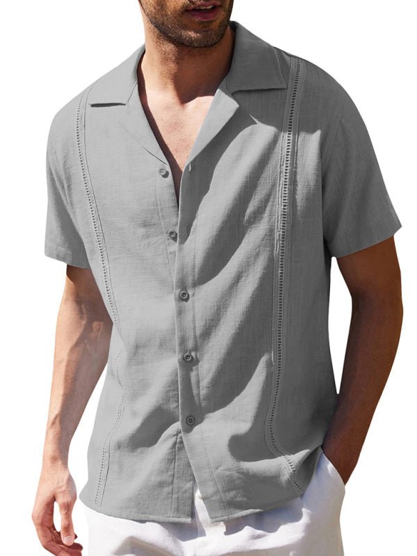 Men's Loose Casual Linen Shirt Cuban Guayabera Short Sleeve Beach Shirt - seldenkingsley