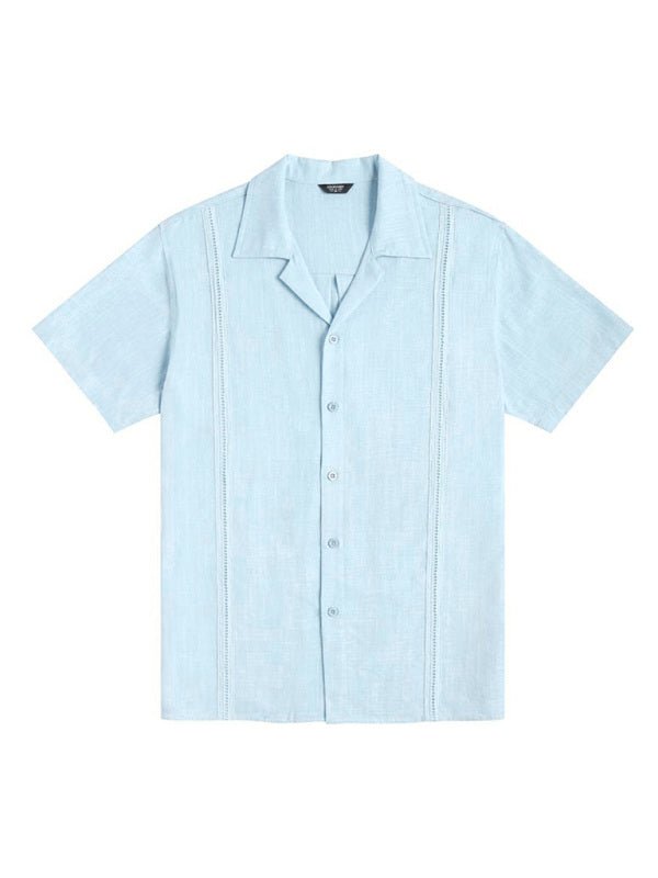 Men's Loose Casual Linen Shirt Cuban Guayabera Short Sleeve Beach Shirt - seldenkingsley