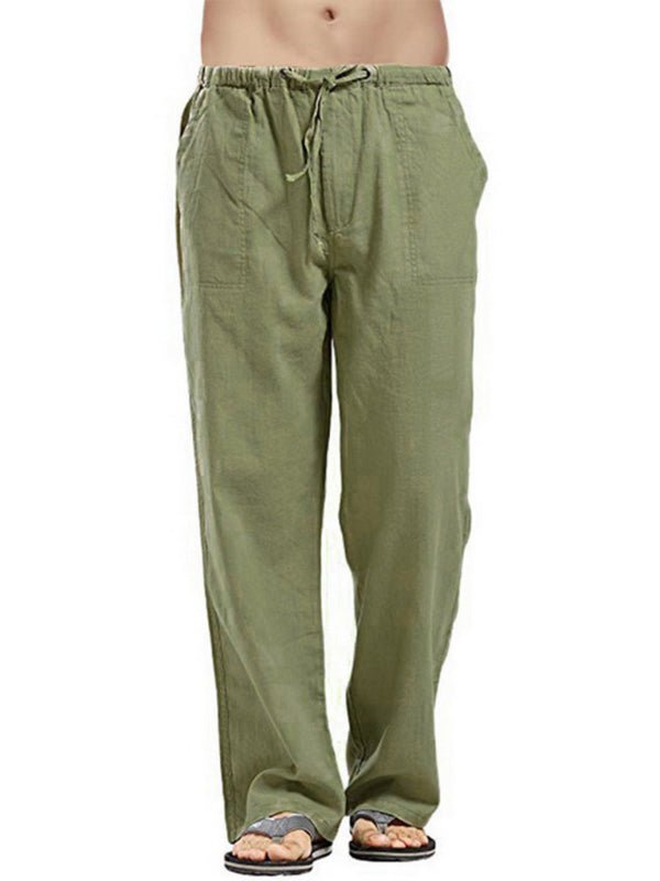 Men's Solid Color Linen Blend Drawstring Pants - seldenkingsley