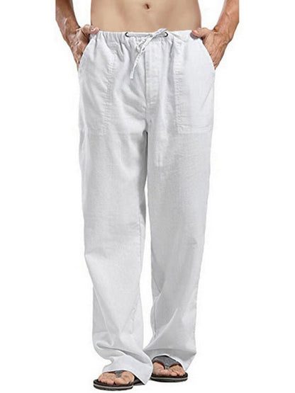 Men's Solid Color Linen Blend Drawstring Pants - seldenkingsley