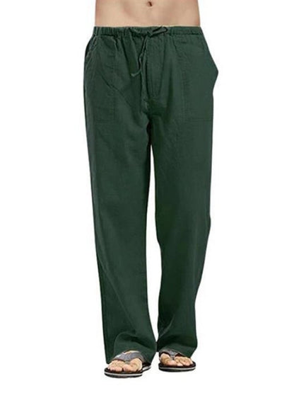 Men's Solid Color Linen Blend Drawstring Pants - seldenkingsley