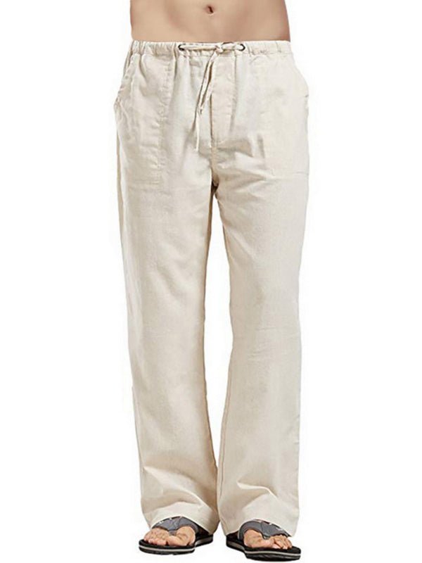 Men's Solid Color Linen Blend Drawstring Pants - seldenkingsley