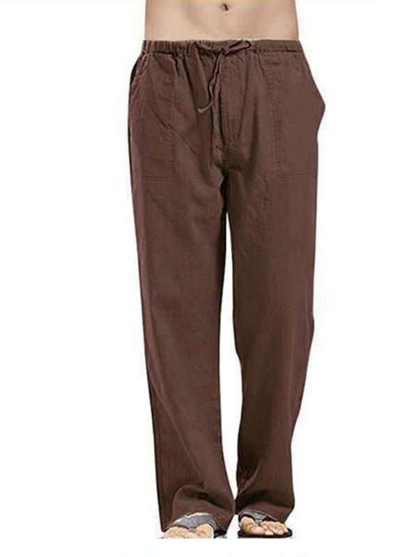 Men's Solid Color Linen Blend Drawstring Pants - seldenkingsley