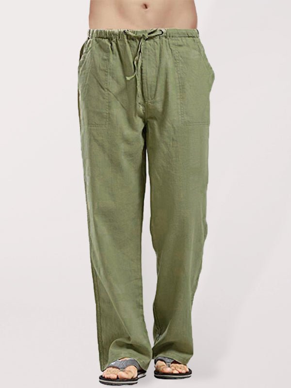 Men's Solid Color Linen Blend Drawstring Pants - seldenkingsley