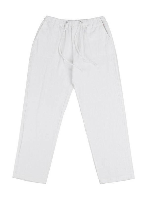 Men's Solid Color Linen Blend Drawstring Pants - seldenkingsley