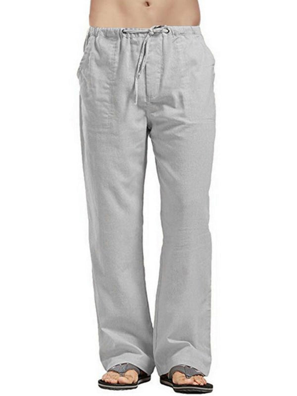Men's Solid Color Linen Blend Drawstring Pants - seldenkingsley