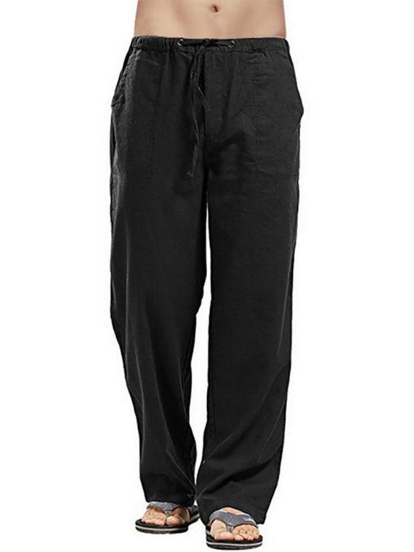 Men's Solid Color Linen Blend Drawstring Pants - seldenkingsley