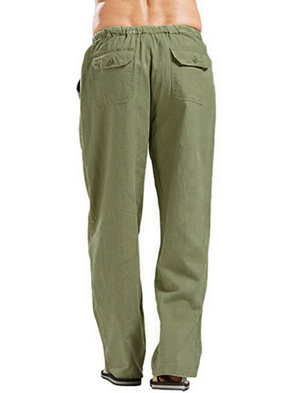 Men's Solid Color Linen Blend Drawstring Pants - seldenkingsley