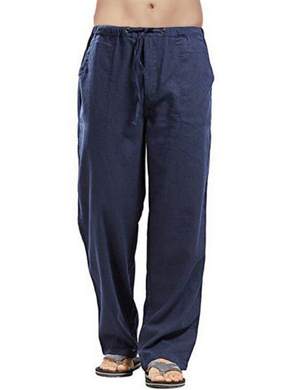 Men's Solid Color Linen Blend Drawstring Pants - seldenkingsley