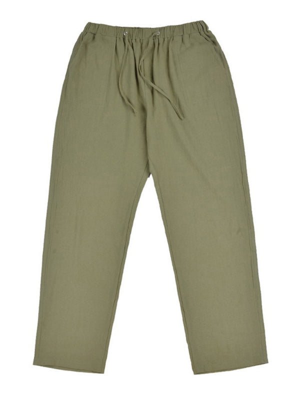 Men's Solid Color Linen Blend Drawstring Pants - seldenkingsley