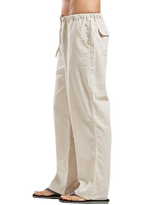 Men's Solid Color Linen Blend Drawstring Pants - seldenkingsley