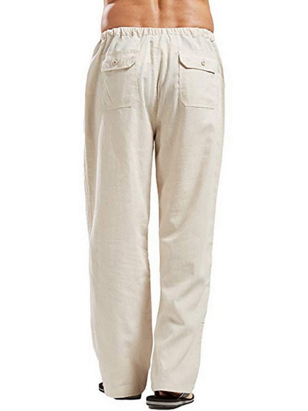Men's Solid Color Linen Blend Drawstring Pants - seldenkingsley