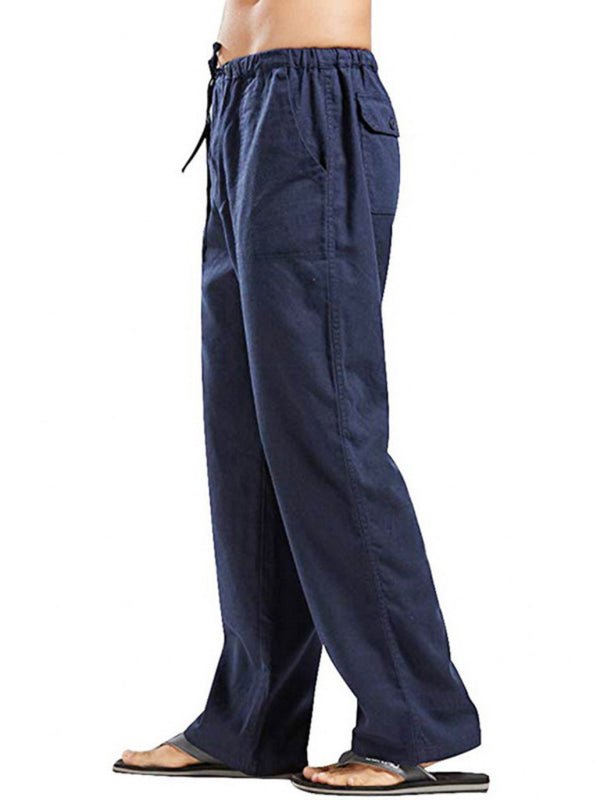 Men's Solid Color Linen Blend Drawstring Pants - seldenkingsley