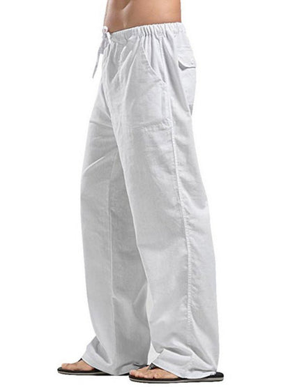 Men's Solid Color Linen Blend Drawstring Pants - seldenkingsley