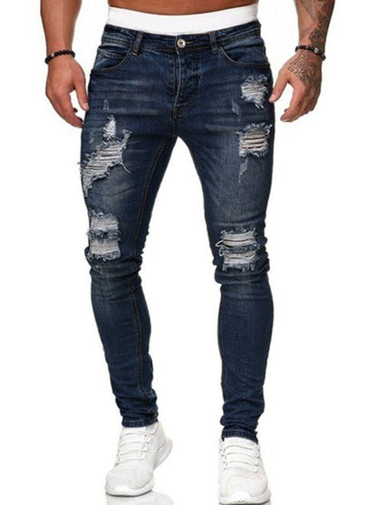 Men's Solid Color Ripped Stretch Skinny Distressed Jeans - seldenkingsley