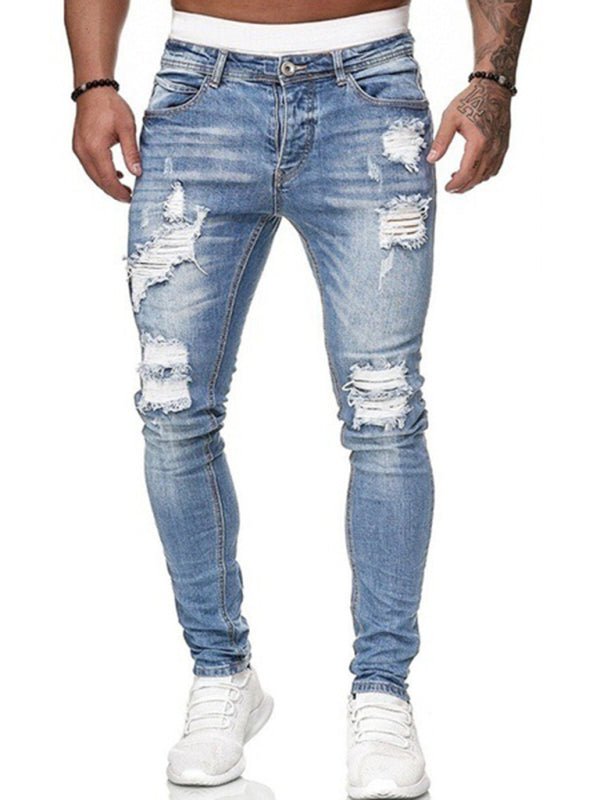 Men's Solid Color Ripped Stretch Skinny Distressed Jeans - seldenkingsley