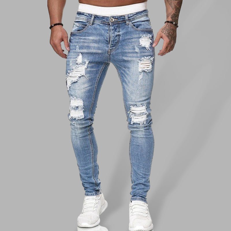 Men's Solid Color Ripped Stretch Skinny Distressed Jeans - seldenkingsley