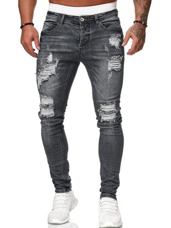 Men's Solid Color Ripped Stretch Skinny Distressed Jeans - seldenkingsley