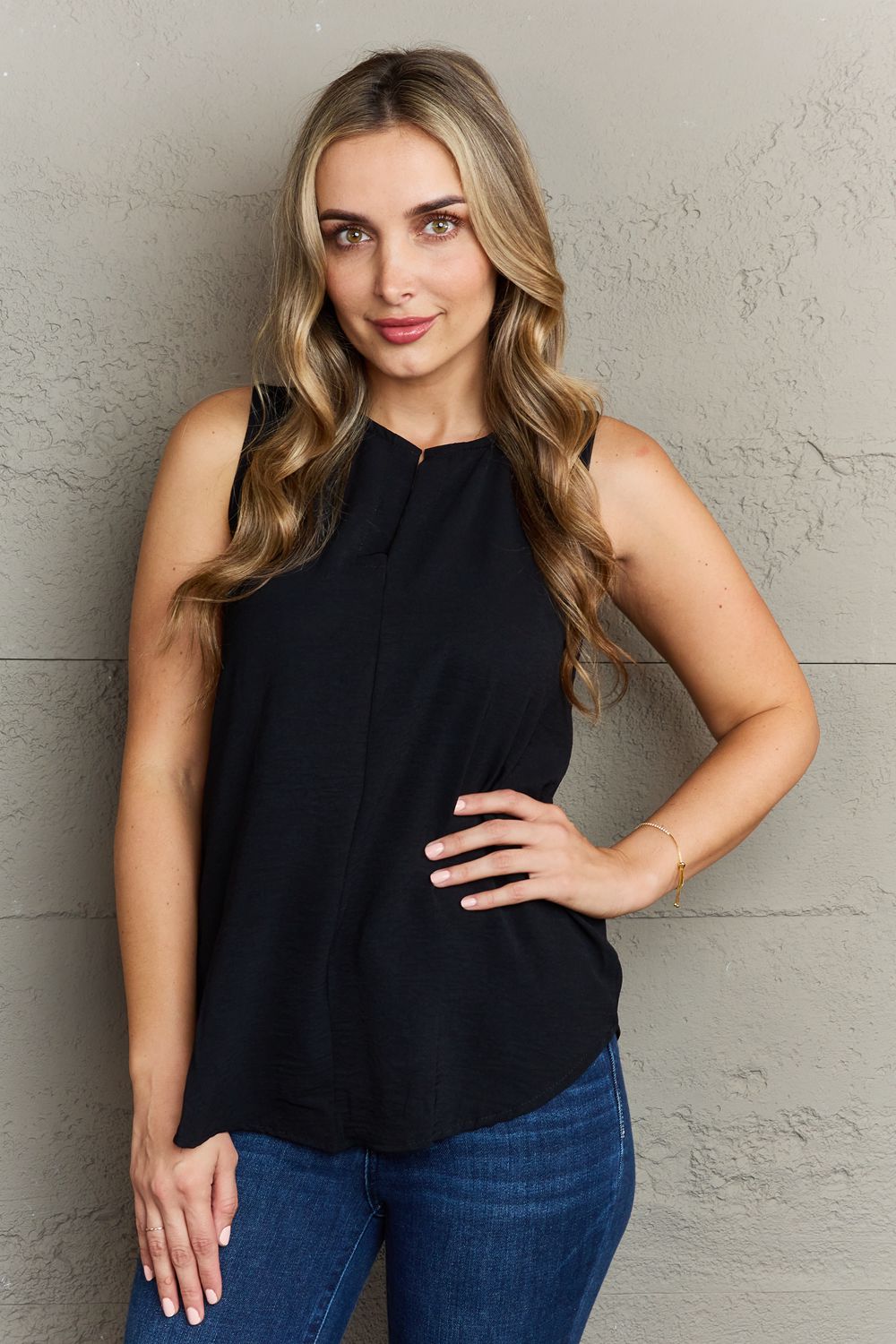 Ninexis First Glance Sleeveless Neckline Slit Top - Selden & Kingsley