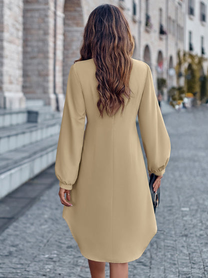 Notched Neck Long Sleeve Dress - Selden & Kingsley