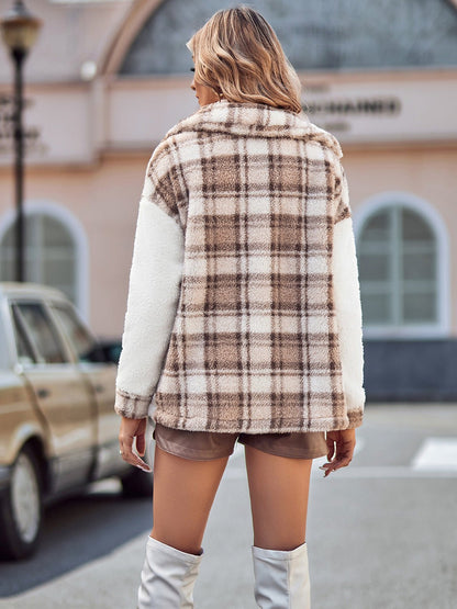 Plaid Dropped Shoulder Teddy Jacket - Selden & Kingsley