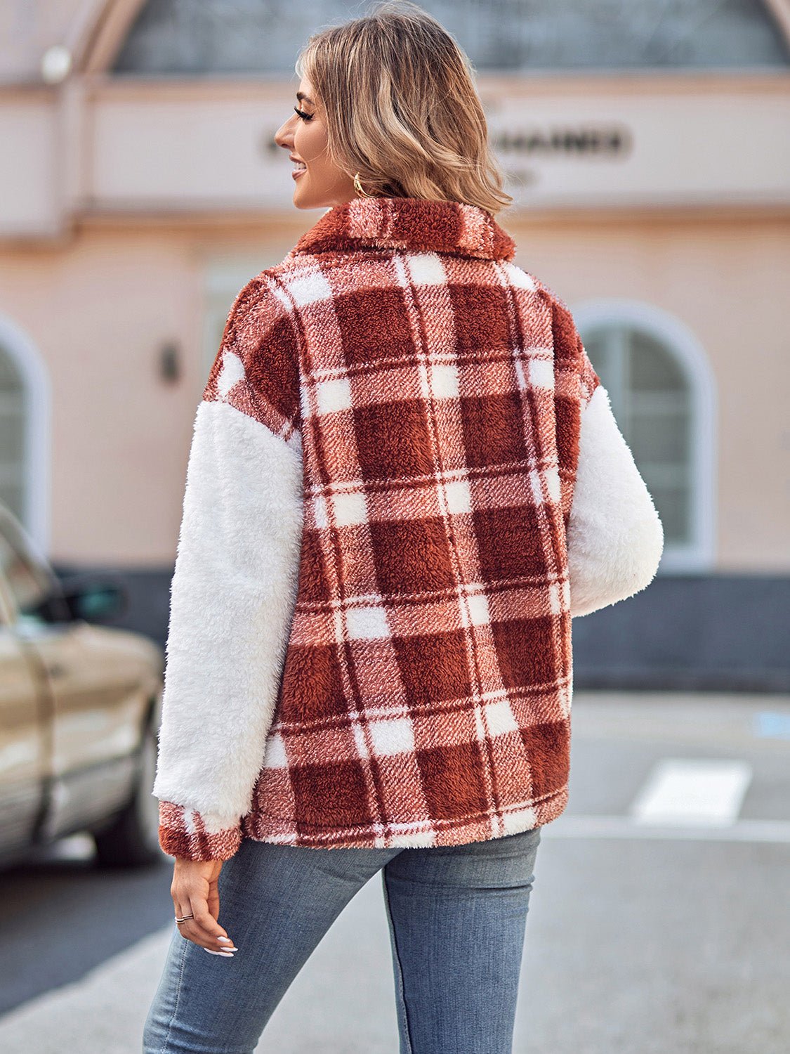 Plaid Dropped Shoulder Teddy Jacket - Selden & Kingsley