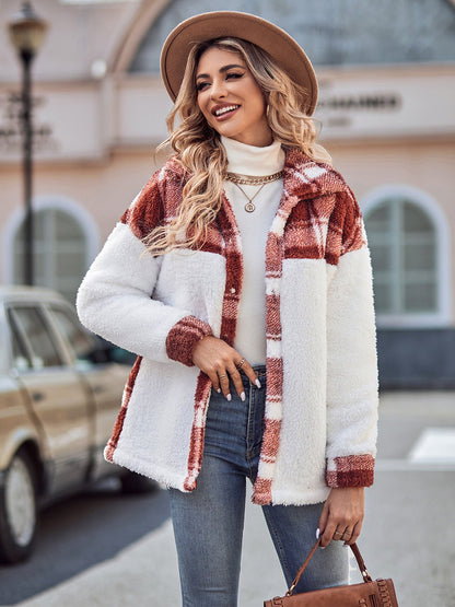 Plaid Dropped Shoulder Teddy Jacket - Selden & Kingsley