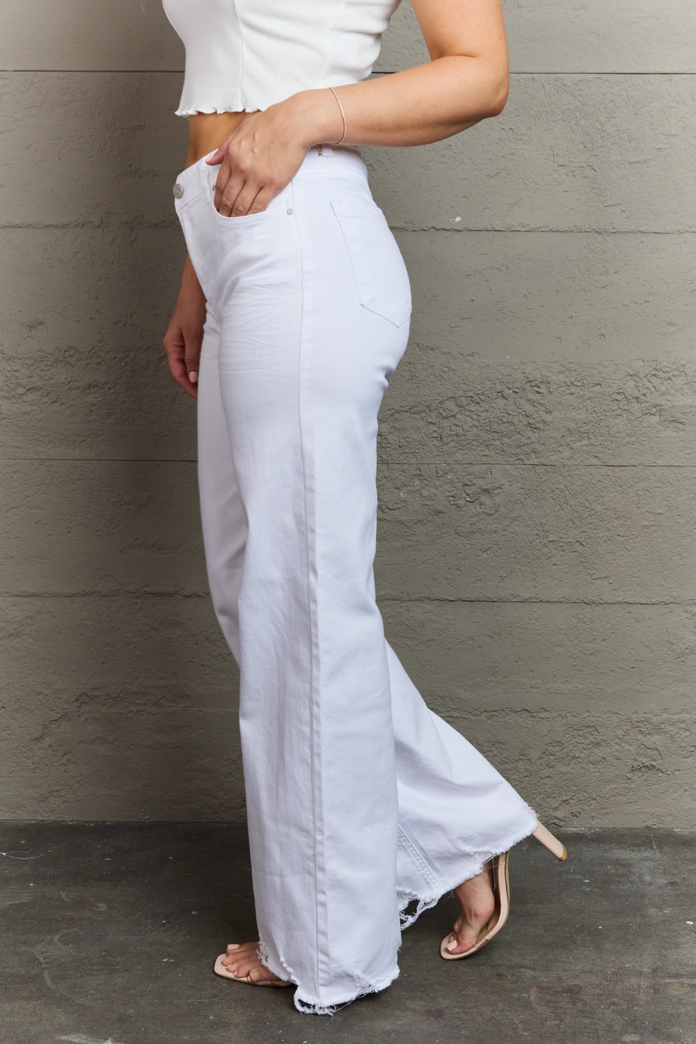 RISEN Raelene Full Size High Waist Wide Leg Jeans in White - seldenkingsley