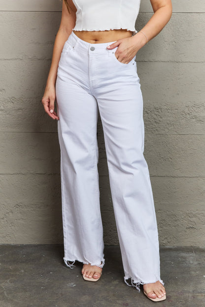 RISEN Raelene Full Size High Waist Wide Leg Jeans in White - seldenkingsley