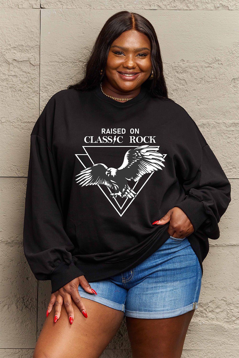 Simply Love Full Size Eagle Graphic Drop Shoulder Sweatshirt - Selden & Kingsley