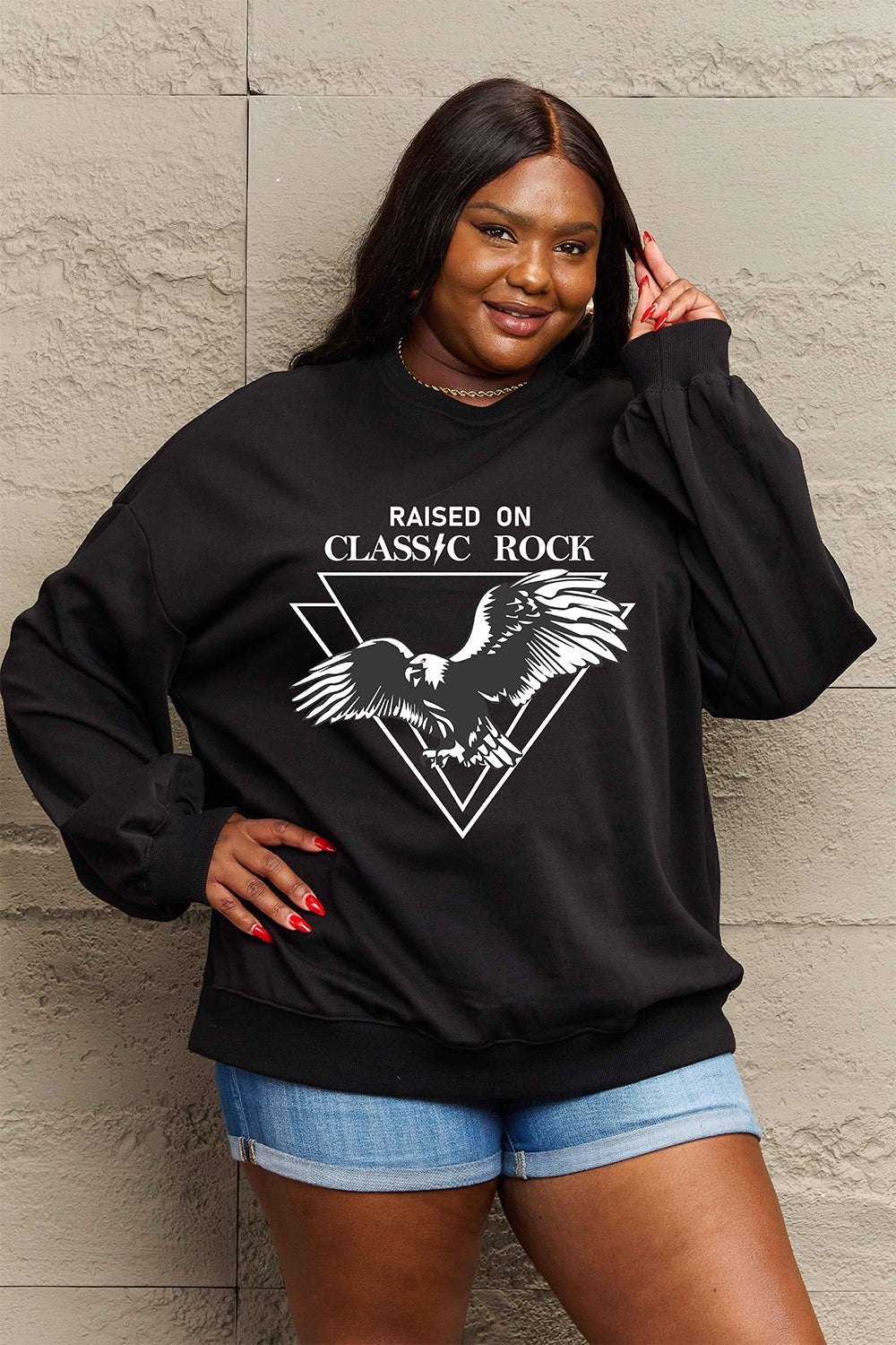 Simply Love Full Size Eagle Graphic Drop Shoulder Sweatshirt - Selden & Kingsley