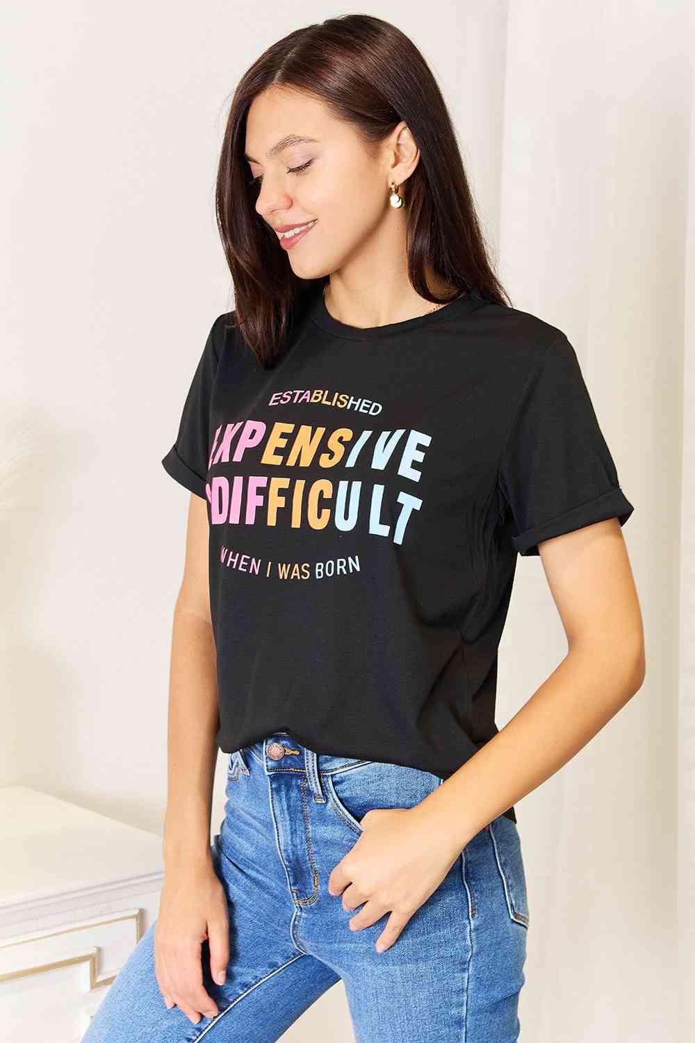 Simply Love Slogan Graphic Cuffed Sleeve T-Shirt - Selden & Kingsley