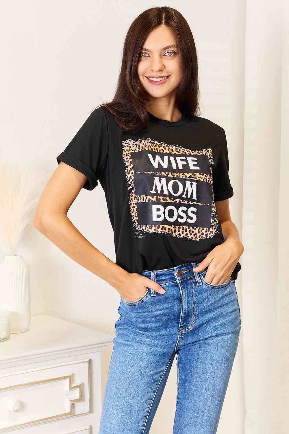 Simply Love WIFE MOM BOSS Leopard Graphic T-Shirt - Selden & Kingsley