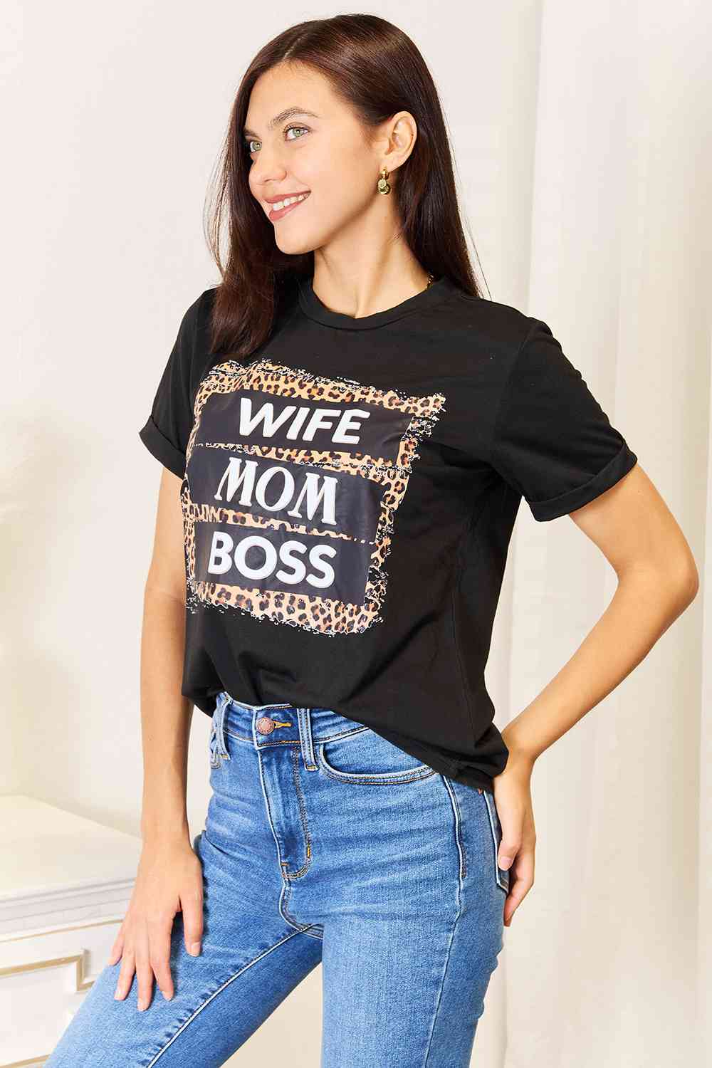 Simply Love WIFE MOM BOSS Leopard Graphic T-Shirt - Selden & Kingsley