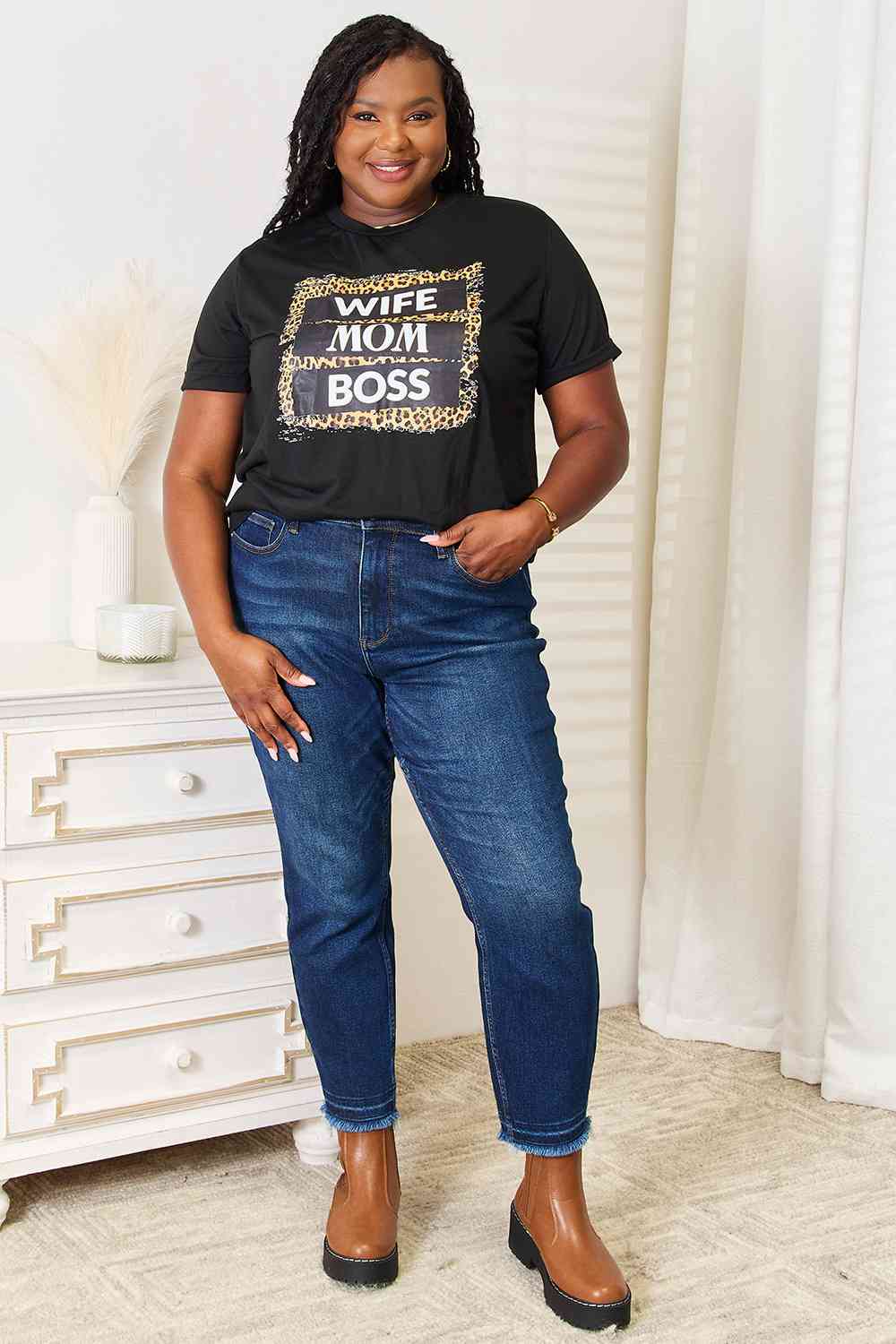 Simply Love WIFE MOM BOSS Leopard Graphic T-Shirt - Selden & Kingsley