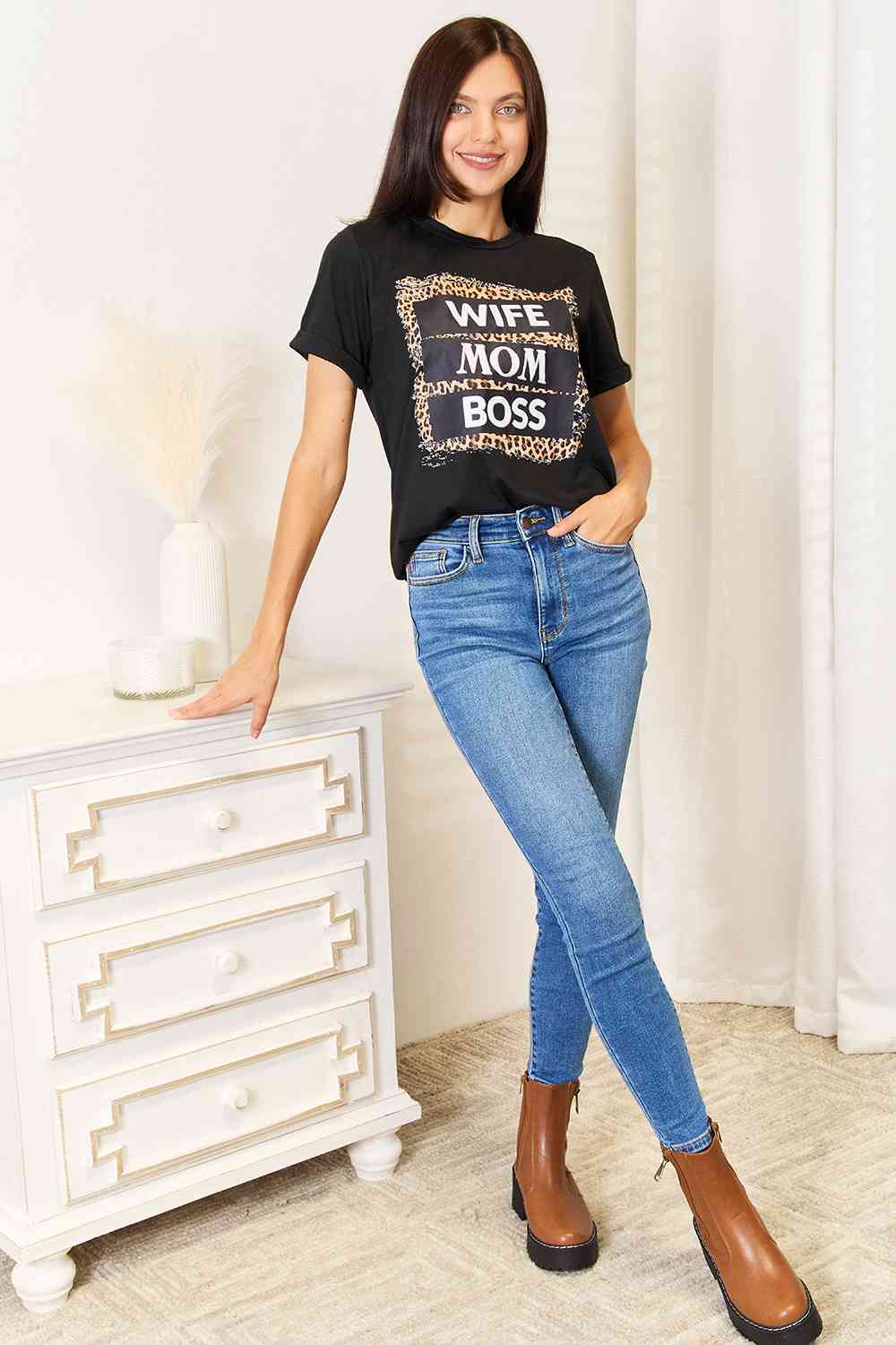 Simply Love WIFE MOM BOSS Leopard Graphic T-Shirt - Selden & Kingsley