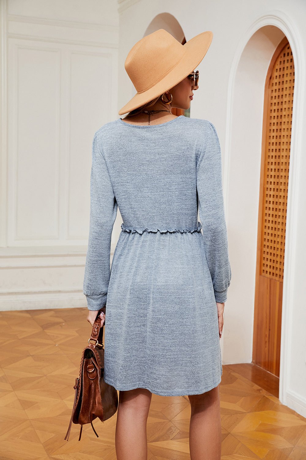 Square Neck Long Sleeve Dress - Selden & Kingsley