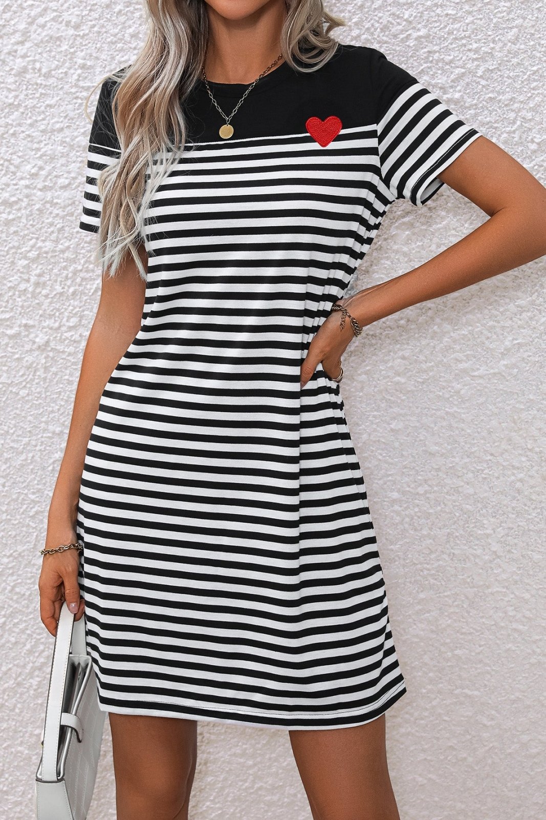 Striped Heart Short Sleeve Dress - Selden & Kingsley